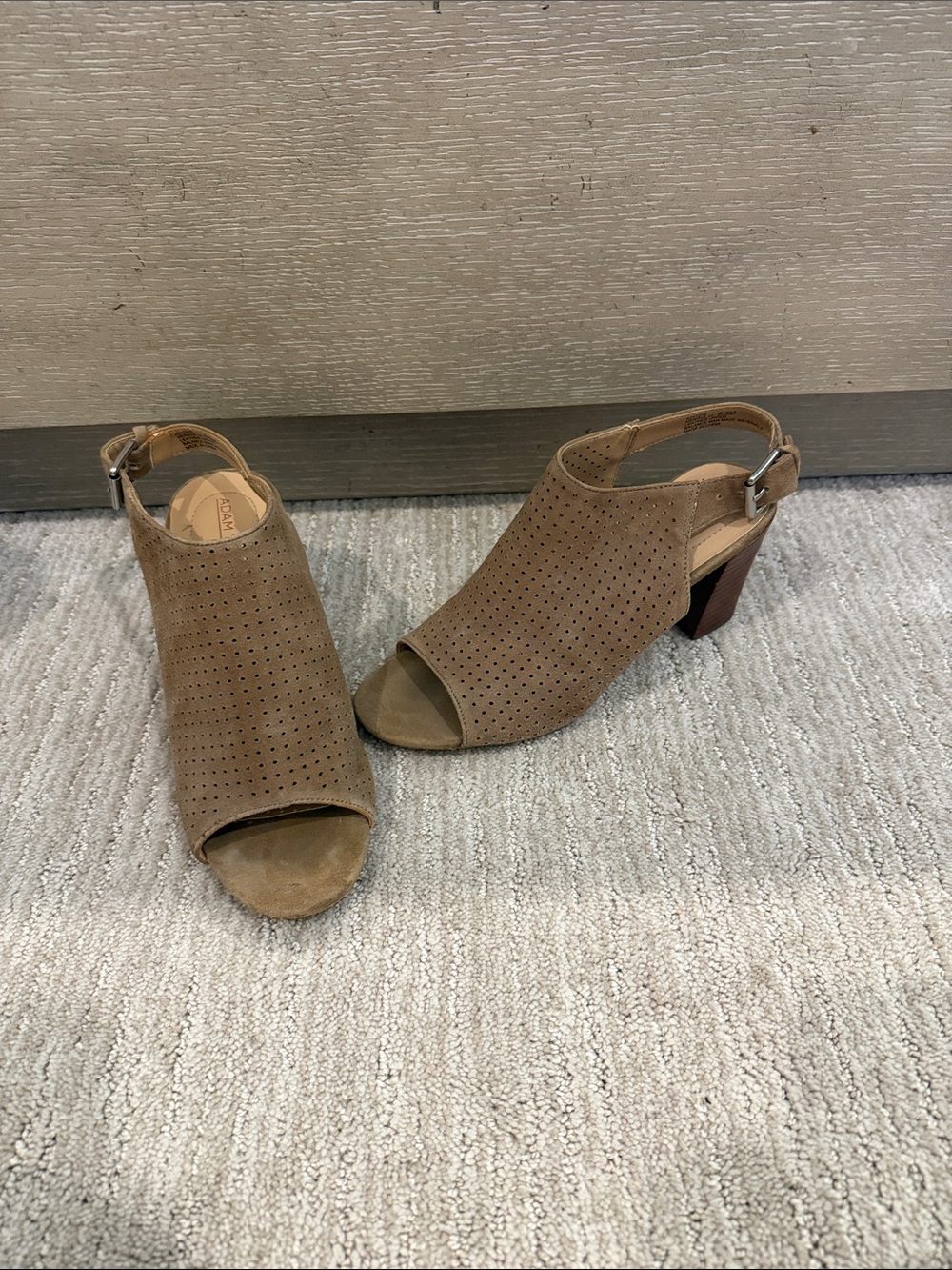 Adam Tucker by Me Too Women's Open-Toe Perforated Slingback Heel - Tan size 6.5